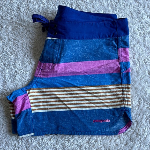Patagonia Multicolor Striped Wavefarer Board Swim Surf Shorts Sz 6 Blue Purple - Picture 2 of 12